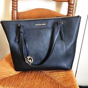 Michael Kors Black Leather Tote Gold Hardware